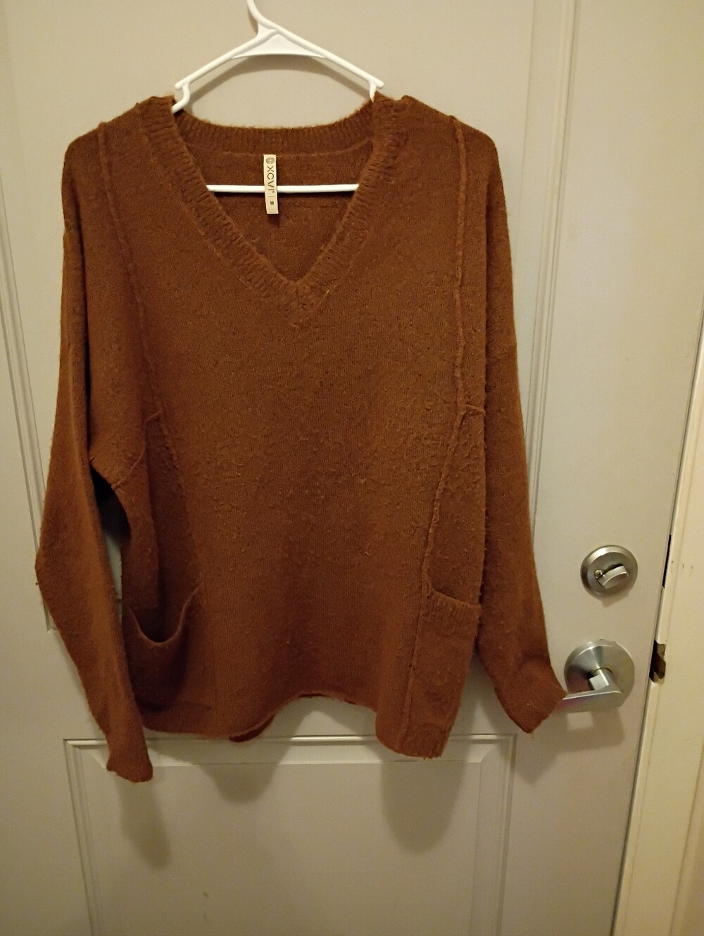 XCVI Women's Brown Vneck Oversized Stretch Sweater Size M